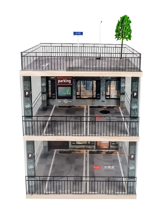 kivcmds 1:18 Scale 3-Tiers Model Car Display Case with Parking Lot Scene for Sports Car and Lego Models Collector, Display Stand for Alloy Car Toy with Light (3-Tiers Convenience Store Parking Lot) - Image 1